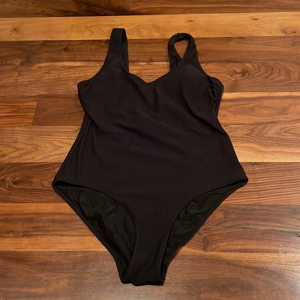 Black one piece ribbed